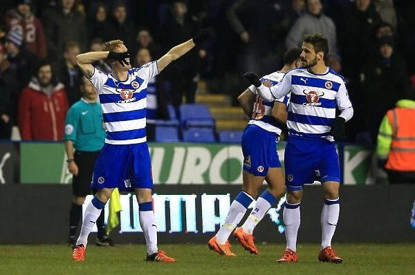 Reading FC's Fernandez Scores Fourth Goal in FA Cup Third Round Replay against Huddersfield Town: Celebrating with Team-mates at Madejski Stadium