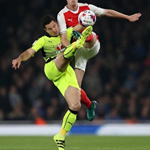 Arsenal vs. Reading: Intense Battle for the Ball - Yann Kermorgant vs. Rob Holding, EFL Cup Round of 16, Emirates Stadium