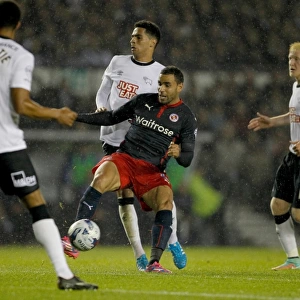 Hal Robson-Kanu Surrounded by Derby County Defenders in Intense Capital One Cup Clash at iPro Stadium