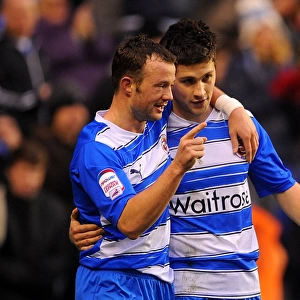 Reading's Striking Duo: Shane Long and Noel Hunt Celebrate Opening Goal Against Burnley in Npower Championship