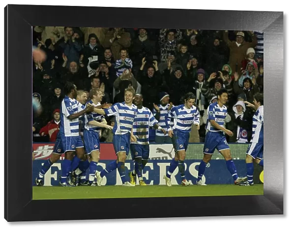 Reading players celebrate Kevin Doyles 68th minute goal to make it 6-0 against West Ham Utd