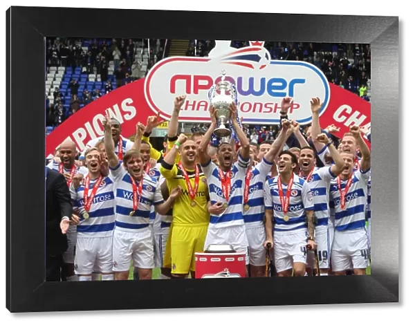 Reading FC: Celebrating Promotion to Championship with Trophy Lift at Madejski Stadium