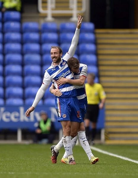 Reading FC: Murray and Gunter Celebrate First Goal Against Blackpool in Sky Bet Championship at Madejski Stadium