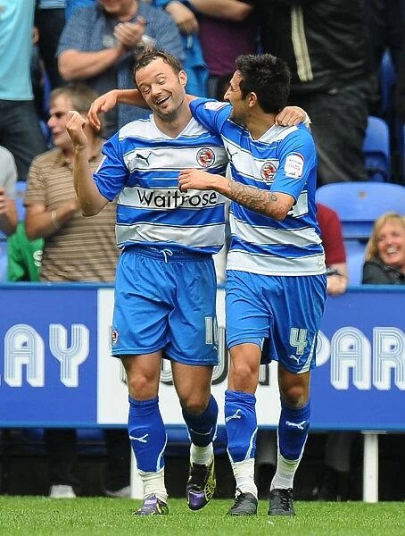 Reading FC's Noel Hunt Goal Celebration: A Triumphant Third Goal Against Leicester City in the Npower Championship at Madejski Stadium