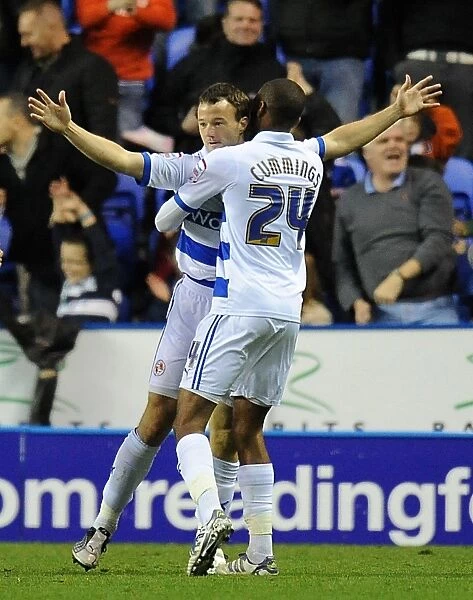 Readings Noel Hunt celebrates scoring the opening goal of the game with Shaun Cummings