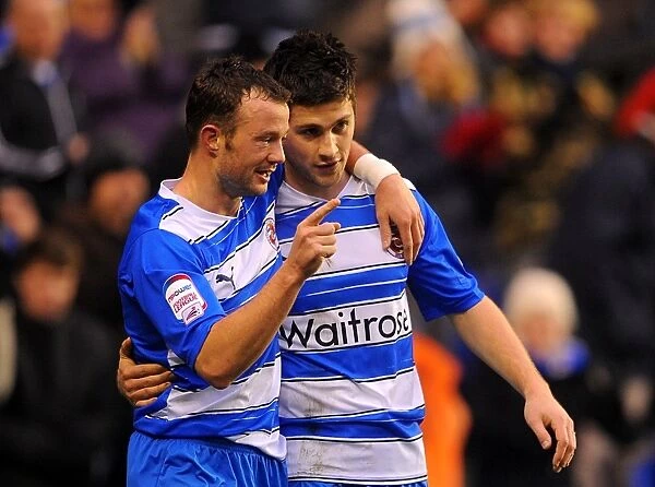 Reading's Striking Duo: Shane Long and Noel Hunt Celebrate Opening Goal Against Burnley in Npower Championship