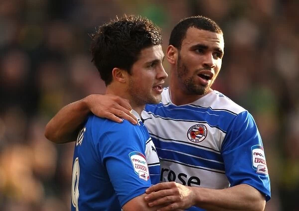 Shane Long and Hal Robson-Kanu: A Dynamic Duo Celebrates Reading's Championship Goal Against Norwich City