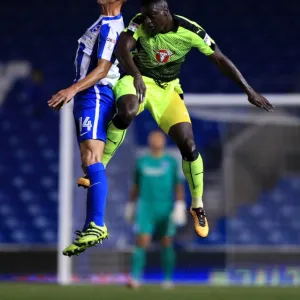 Brighton & Hove Albion vs Reading: Steve Sidwell vs Joseph Mendes - AMEX Community Stadium - EFL Cup Third Round - Intense Aerial Battle