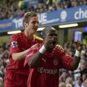 Leroy Lita & Kevin Doyle celebrate Leroys goal against Chelsea at Stamford Bridge