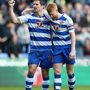 Reading's Paul McShane and Yann Kermorgant Celebrate Goal Against Wolverhampton Wanderers in Sky Bet Championship