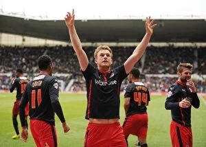 Images Dated 2nd May 2015: Alex Pearce's Triple Delight: Reading's Third Goal Against Derby County in Sky Bet Championship