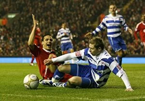Images Dated 13th January 2010: Battle for the Ball: Church vs. Degen - Liverpool vs. Reading FA Cup Third Round Replay at Anfield
