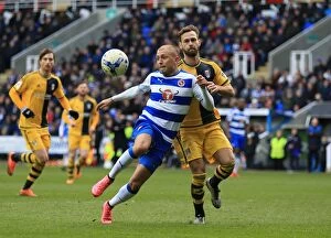 Images Dated 5th March 2016: Battle for the Ball: Rakels vs. Voser in the Intense Sky Bet Championship Clash at Reading's