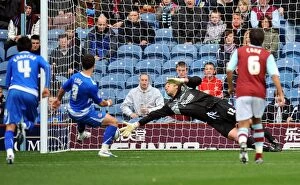 Images Dated 23rd October 2010: Brian Jensen's Breathtaking Near-Save on Shane Long's Penalty: Burnley vs
