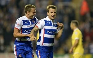 Reading v Millwall Collection: Celebrating Reading's First Goal: Simon Cox and Chris Gunter Rejoice after Scoring against