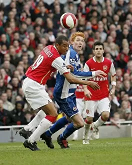 Images Dated 4th March 2007: Dave Kitson takes on Arsenals captain Gilberto