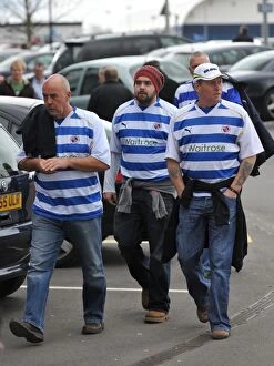Images Dated 27th March 2010: Excited Reading FC Fans Gather Outside Madejski Stadium Awaiting Kick-off vs. West Bromwich Albion