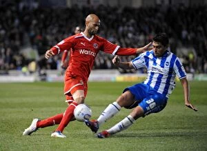 Images Dated 10th April 2012: Intense Battle: Gonzalo Jara-Reyes vs. Jimmy Kebe in the Npower Championship Clash between