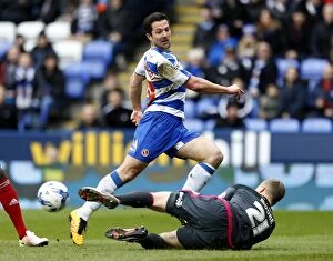 Images Dated 19th March 2016: Kermorgant's Shot Denied by Moore: Reading vs. Cardiff City, Sky Bet Championship (Madejski Stadium)