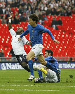 Images Dated 26th March 2007: Leroy is fouled on the edge of the box by Andrea Mantovani