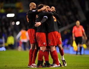 Images Dated 4th March 2011: Matt Mills and Reading Team Celebrate First Goal Against Everton in FA Cup Fifth Round