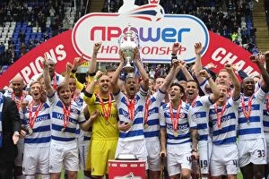 Images Dated 29th April 2012: Reading FC: Celebrating Promotion to Championship with Trophy Lift at Madejski Stadium