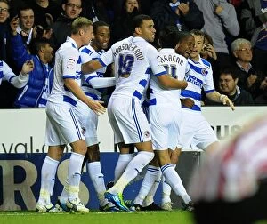 Images Dated 22nd October 2011: Reading FC: Mikele Leigertwood's Epic Goal Celebration vs. Southampton in the Npower Championship