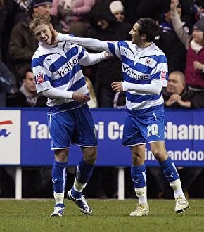 Images Dated 2nd January 2010: Reading FC: Simon Church and Jem Karacan Celebrate Opening Goal Against Liverpool in FA Cup Third