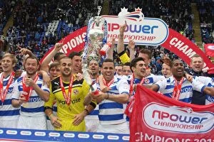 Images Dated 29th April 2012: Reading FC's Championship Promotion Triumph: Lifting the Trophy at Madejski Stadium