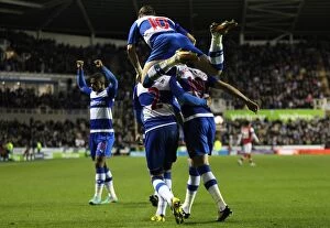 Images Dated 30th October 2012: Reading FC's Euphoric Own Goal Celebration Against Arsenal in Capital One Cup