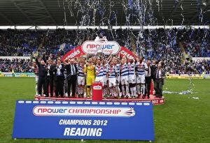 Images Dated 29th April 2012: Reading FC's Npower Championship Promotion Parade with the Trophy at Madejski Stadium