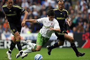 Images Dated 1st August 2009: Reading vs Chelsea: Shane Long Fouled by Terry and Carvalho (Pre-Season Friendly, Madejski Stadium)