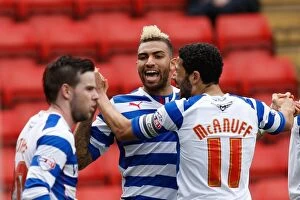 Images Dated 5th April 2014: Reading's Daniel Williams and Jobi McAnuff Celebrate First Goal in Sky Bet Championship Clash vs