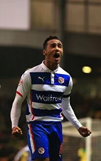 Images Dated 29th November 2014: Reading's Jordan Obita Celebrates Second Goal Against Norwich City in Sky Bet Championship Match
