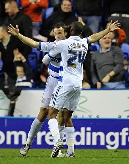 Images Dated 6th November 2011: Readings Noel Hunt celebrates scoring the opening goal of the game with Shaun Cummings