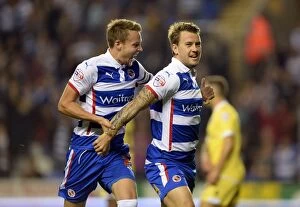 Reading v Millwall Collection: Simon Cox and Chris Gunter: Celebrating Reading's First Goal Against Millwall in Sky Bet