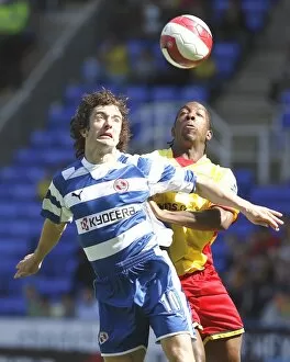 Images Dated 6th May 2007: Stephen Hunt gets a shove from Watfords Lloyd Doyley